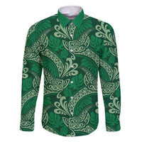 Forest Green Monstera Family Matching Off Shoulder Short Dress and Hawaiian Shirt Polynesian Tribal Pattern - Polynesian Pride