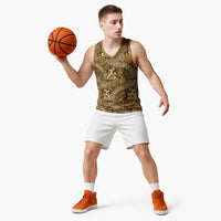 Brown Gold Monstera Basketball Jersey Polynesian Tribal Pattern - Polynesian Pride