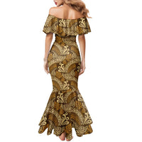 Brown Gold Monstera Family Matching Mermaid Dress and Hawaiian Shirt Polynesian Tribal Pattern LT01 - Polynesian Pride