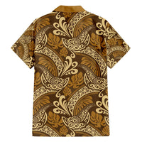 Brown Gold Monstera Family Matching Short Sleeve Bodycon Dress and Hawaiian Shirt Polynesian Tribal Pattern - Polynesian Pride