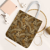 Brown Gold Monstera Tote Bag Polynesian Tribal Pattern - Polynesian Pride