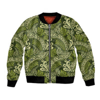 Olive Green Monstera Bomber Jacket Polynesian Tribal Pattern LT01 Unisex Green - Polynesian Pride
