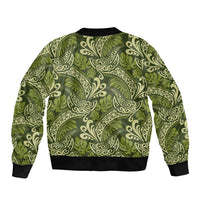 Olive Green Monstera Bomber Jacket Polynesian Tribal Pattern LT01 - Polynesian Pride