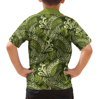 Olive Green Monstera Family Matching Off Shoulder Short Dress and Hawaiian Shirt Polynesian Tribal Pattern - Polynesian Pride