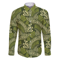 Olive Green Monstera Family Matching Short Sleeve Bodycon Dress and Hawaiian Shirt Polynesian Tribal Pattern - Polynesian Pride