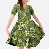 Olive Green Monstera Family Matching Tank Maxi Dress and Hawaiian Shirt Polynesian Tribal Pattern - Polynesian Pride