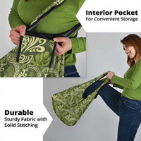 Olive Green Monstera Grocery Bag Polynesian Tribal Pattern - Polynesian Pride