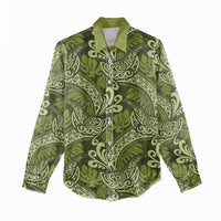 Olive Green Monstera Women Casual Shirt Polynesian Tribal Pattern LT01 - Polynesian Pride