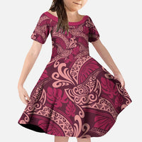 Sweet Pink Monstera Family Matching Tank Maxi Dress and Hawaiian Shirt Polynesian Tribal Pattern LT01 Daughter's Dress Pink - Polynesian Pride