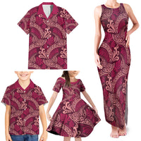 Sweet Pink Monstera Family Matching Tank Maxi Dress and Hawaiian Shirt Polynesian Tribal Pattern LT01 - Polynesian Pride