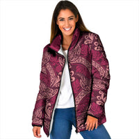 Sweet Pink Monstera Padded Jacket Polynesian Tribal Pattern LT01 Women Pink - Polynesian Pride