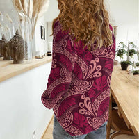 Sweet Pink Monstera Women Casual Shirt Polynesian Tribal Pattern LT01 - Polynesian Pride