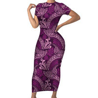 Royal Purple Monstera Family Matching Short Sleeve Bodycon Dress and Hawaiian Shirt Polynesian Tribal Pattern LT01 Mom's Dress Purple - Polynesian Pride