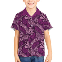 Royal Purple Monstera Family Matching Short Sleeve Bodycon Dress and Hawaiian Shirt Polynesian Tribal Pattern LT01 Son's Shirt Purple - Polynesian Pride