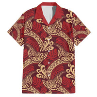 Luxury Red Monstera Family Matching Short Sleeve Bodycon Dress and Hawaiian Shirt Polynesian Tribal Pattern - Polynesian Pride