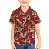 Luxury Red Monstera Family Matching Tank Maxi Dress and Hawaiian Shirt Polynesian Tribal Pattern - Polynesian Pride