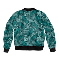 Teal Monstera Bomber Jacket Polynesian Tribal Pattern LT01 - Polynesian Pride