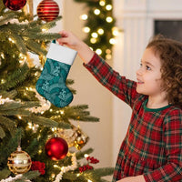 Teal Monstera Christmas Stocking Polynesian Tribal Pattern - Polynesian Pride