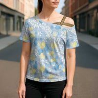 Anthurium Plumeria Lei Pastel Cross Shoulder Shirt Blue Hawaiian Splendid Palaka