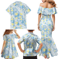 Anthurium Plumeria Lei Pastel Family Matching Mermaid Dress and Hawaiian Shirt Blue Hawaiian Splendid Palaka LT01 - Polynesian Pride