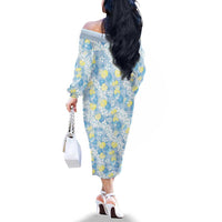Anthurium Plumeria Lei Pastel Family Matching Off The Shoulder Long Sleeve Dress and Hawaiian Shirt Blue Hawaiian Splendid Palaka LT01 - Polynesian Pride
