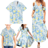 Anthurium Plumeria Lei Pastel Family Matching Summer Maxi Dress and Hawaiian Shirt Blue Hawaiian Splendid Palaka LT01 - Polynesian Pride