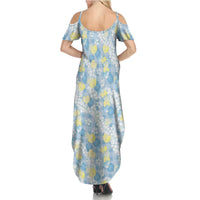 Anthurium Plumeria Lei Pastel Family Matching Summer Maxi Dress and Hawaiian Shirt Blue Hawaiian Splendid Palaka LT01 - Polynesian Pride