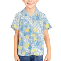 Anthurium Plumeria Lei Pastel Family Matching Summer Maxi Dress and Hawaiian Shirt Blue Hawaiian Splendid Palaka LT01 Son's Shirt Blue - Polynesian Pride