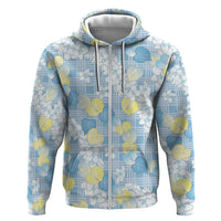 Anthurium Plumeria Lei Pastel Hoodie Blue Hawaiian Splendid Palaka LT01 Zip Hoodie Blue - Polynesian Pride