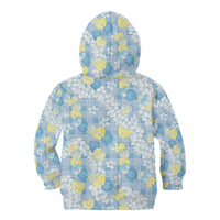 Anthurium Plumeria Lei Pastel Kid Hoodie Blue Hawaiian Splendid Palaka