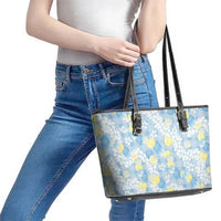 Anthurium Plumeria Lei Pastel Leather Tote Bag Blue Hawaiian Splendid Palaka