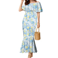 Anthurium Plumeria Lei Pastel Mermaid Dress Blue Hawaiian Splendid Palaka