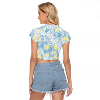 Anthurium Plumeria Lei Pastel Raglan Cropped T Shirt Blue Hawaiian Splendid Palaka
