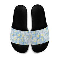Anthurium Plumeria Lei Pastel Slide Sandals Blue Hawaiian Splendid Palaka