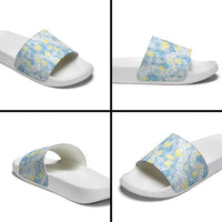 Anthurium Plumeria Lei Pastel Slide Sandals Blue Hawaiian Splendid Palaka