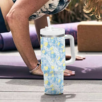 Anthurium Plumeria Lei Pastel Tumbler With Handle Blue Hawaiian Splendid Palaka