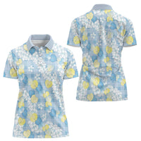 Anthurium Plumeria Lei Pastel Women Polo Shirt Blue Hawaiian Splendid Palaka