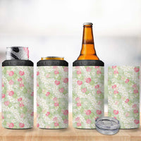 Anthurium Plumeria Lei Pastel 4 in 1 Can Cooler Tumbler Green Hawaiian Splendid Palaka