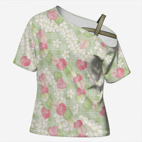 Anthurium Plumeria Lei Pastel Cross Shoulder Shirt Green Hawaiian Splendid Palaka