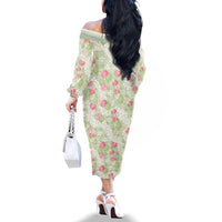 Anthurium Plumeria Lei Pastel Family Matching Off The Shoulder Long Sleeve Dress and Hawaiian Shirt Green Hawaiian Splendid Palaka LT01 - Polynesian Pride