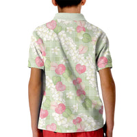 Anthurium Plumeria Lei Pastel Kid Polo Shirt Green Hawaiian Splendid Palaka