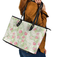 Anthurium Plumeria Lei Pastel Leather Tote Bag Green Hawaiian Splendid Palaka