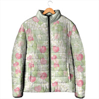Anthurium Plumeria Lei Pastel Padded Jacket Green Hawaiian Splendid Palaka