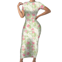 Anthurium Plumeria Lei Pastel Short Sleeve Bodycon Dress Green Hawaiian Splendid Palaka