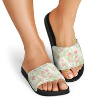 Anthurium Plumeria Lei Pastel Slide Sandals Green Hawaiian Splendid Palaka