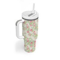 Anthurium Plumeria Lei Pastel Tumbler With Handle Green Hawaiian Splendid Palaka