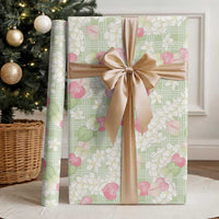 Anthurium Plumeria Lei Pastel Wrapping Paper Green Hawaiian Splendid Palaka