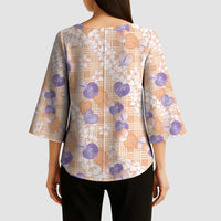 Anthurium Plumeria Lei Pastel Kimono Sleeve Blouse Orange Hawaiian Splendid Palaka