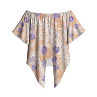 Anthurium Plumeria Lei Pastel Off Shoulder Wrap Waist Top Orange Hawaiian Splendid Palaka LT01 Orange - Polynesian Pride