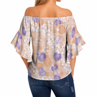 Anthurium Plumeria Lei Pastel Off Shoulder Wrap Waist Top Orange Hawaiian Splendid Palaka LT01 - Polynesian Pride